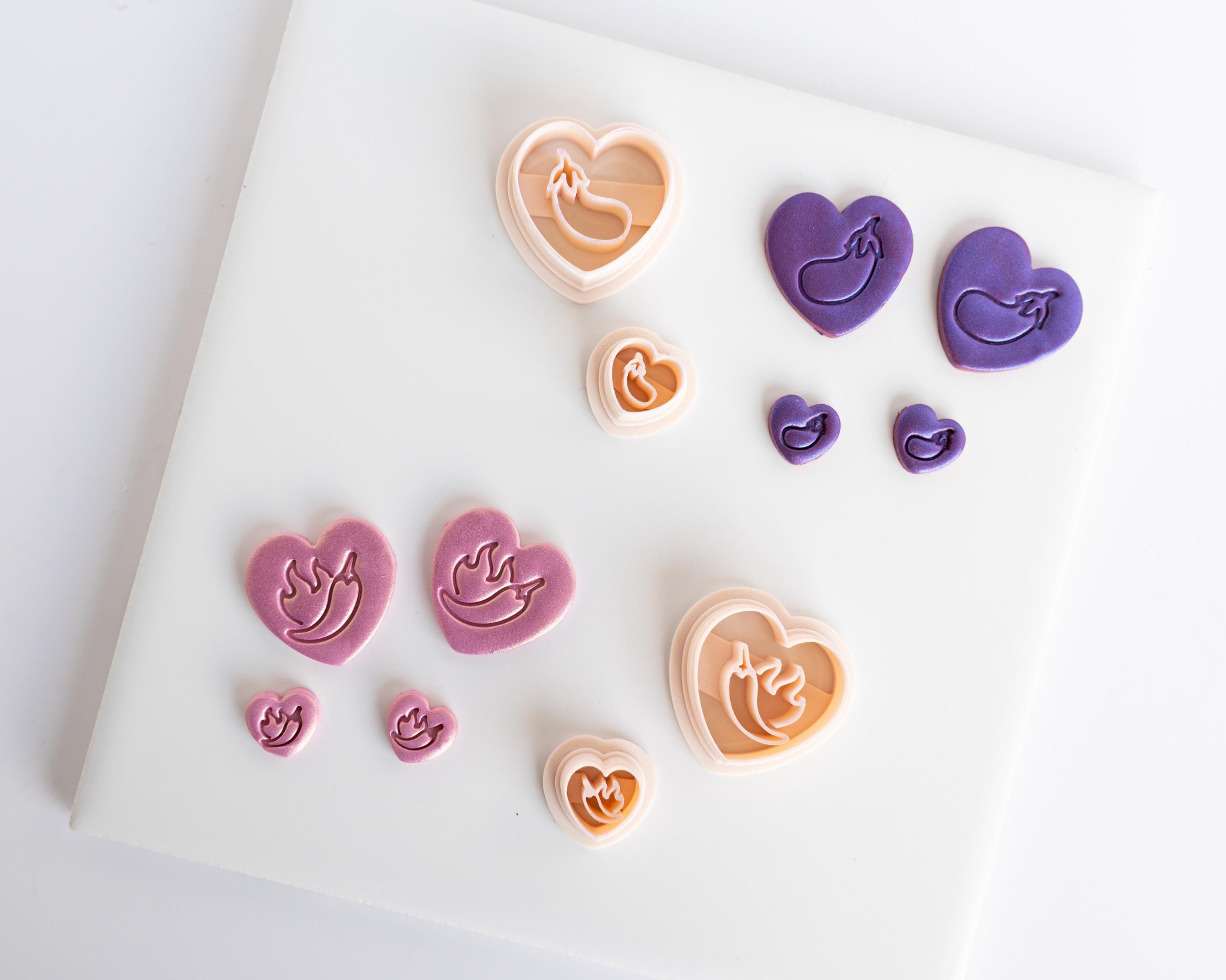 Chili Pepper and Eggplant Embossed Heart