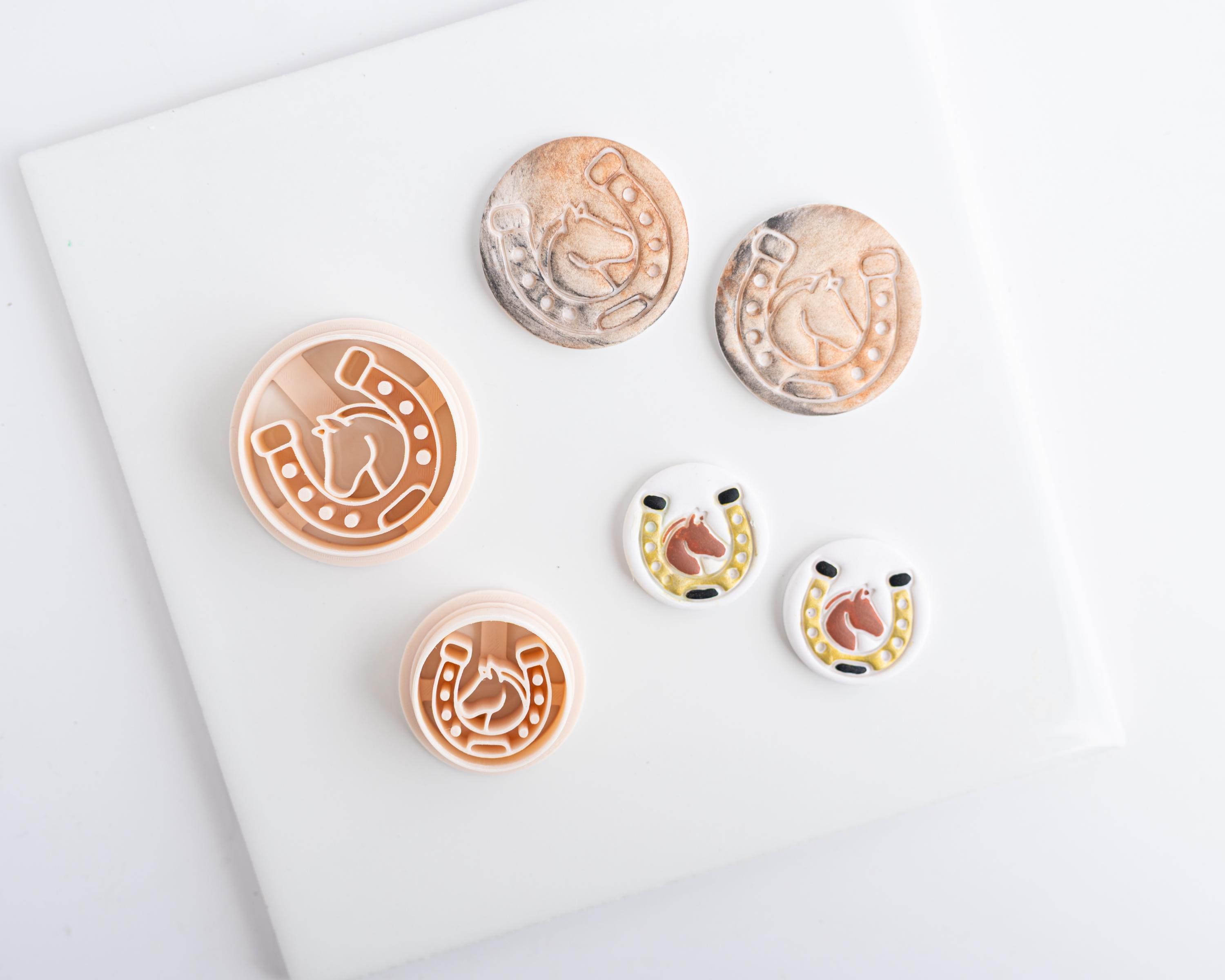 Horseshoe Medallion - Derby Collection - Embossed Circle Clay Cutter for Polymer Clay