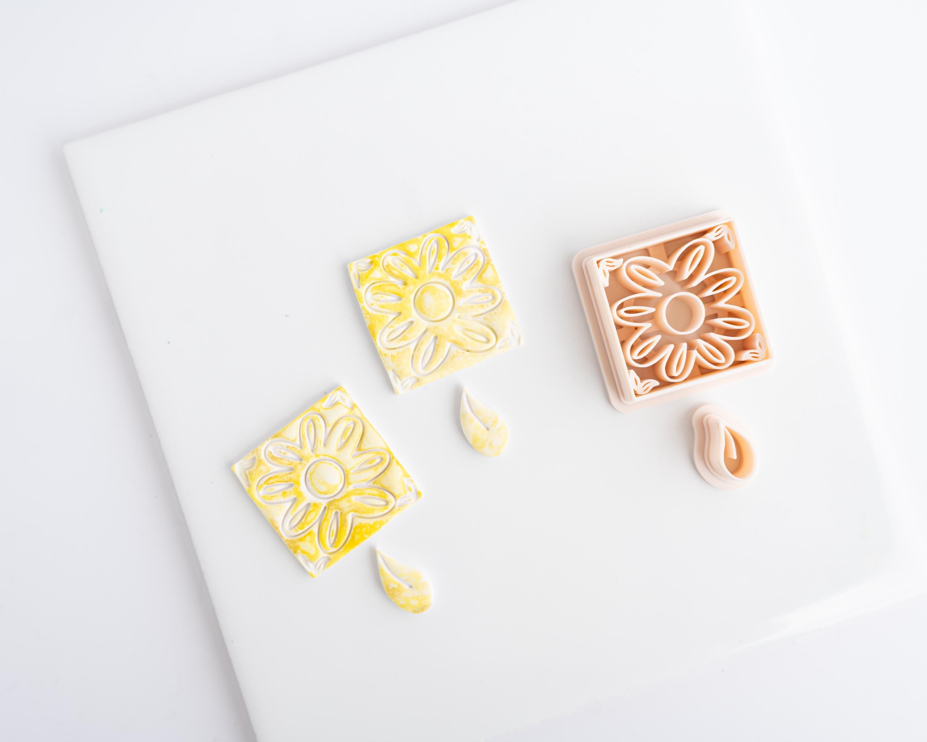 Sunny Leaf: Embossed Polymer Clay Earring Cutter - 2 piece statement earring set