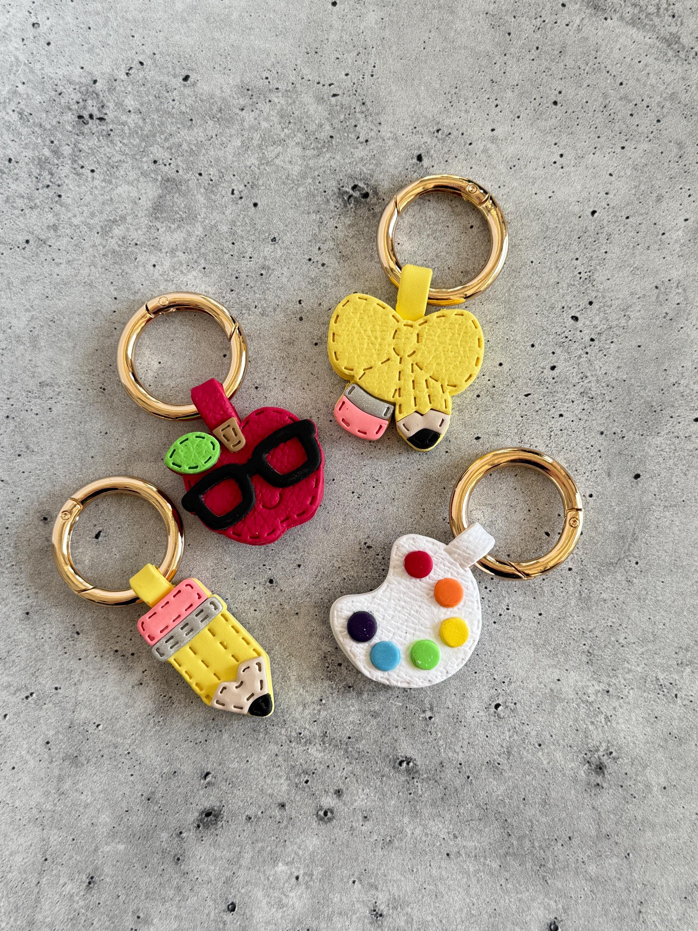 Apple with Glasses - Stitched Clay Leather Effect Keychain