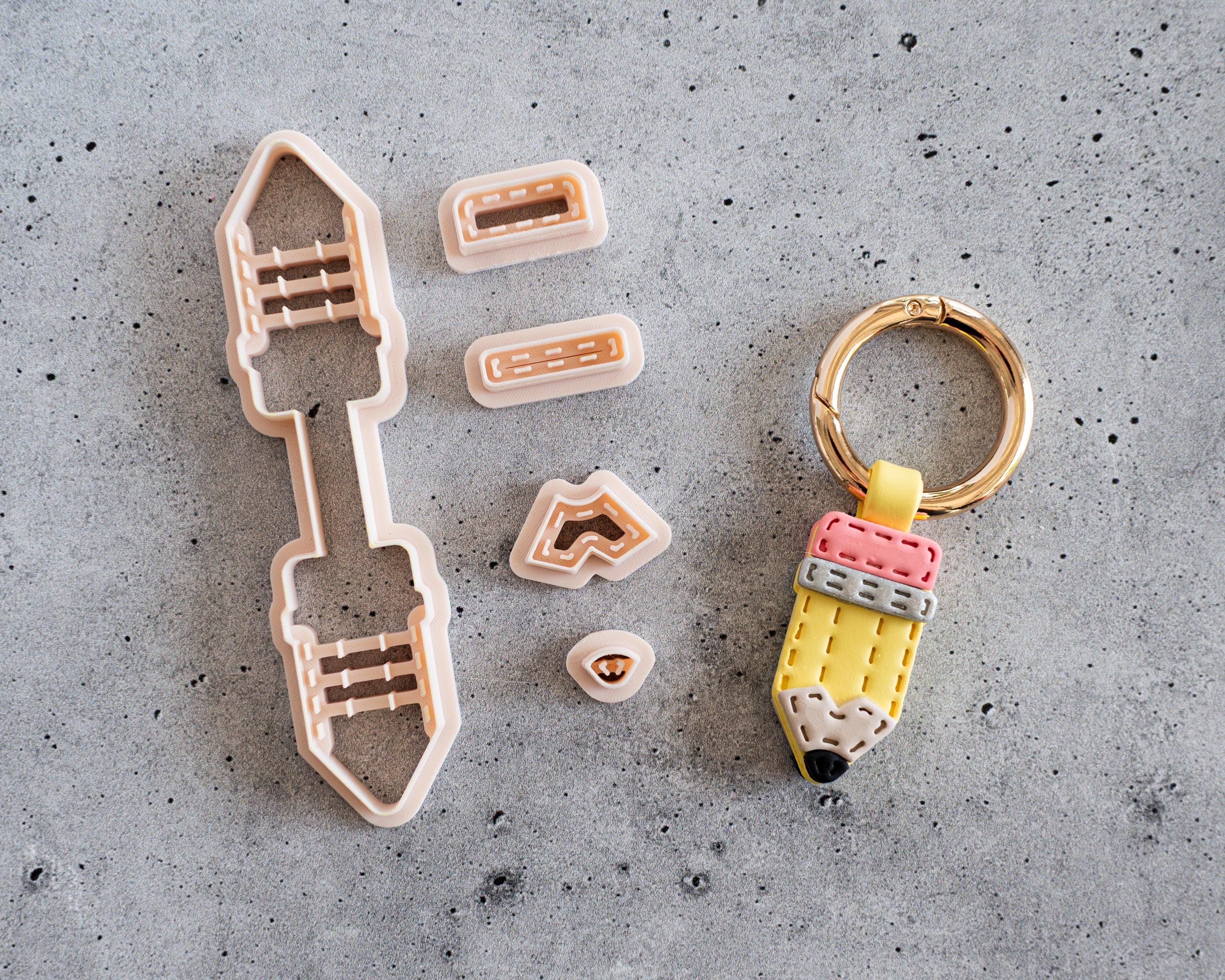 Pencil - Stitched Clay Leather Effect Keychain