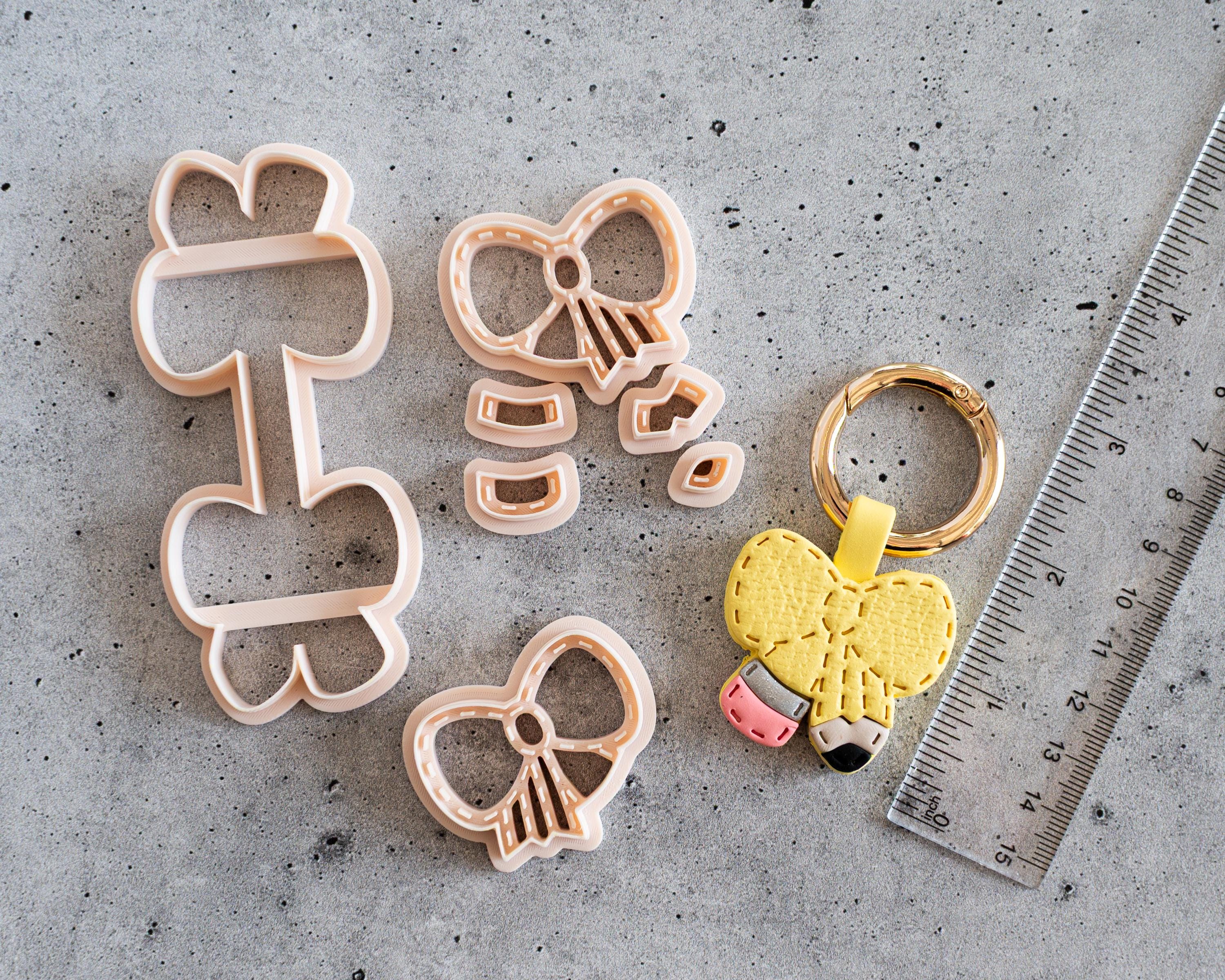 Pencil Bow - Stitched Clay Leather Effect Keychain - Ribbon