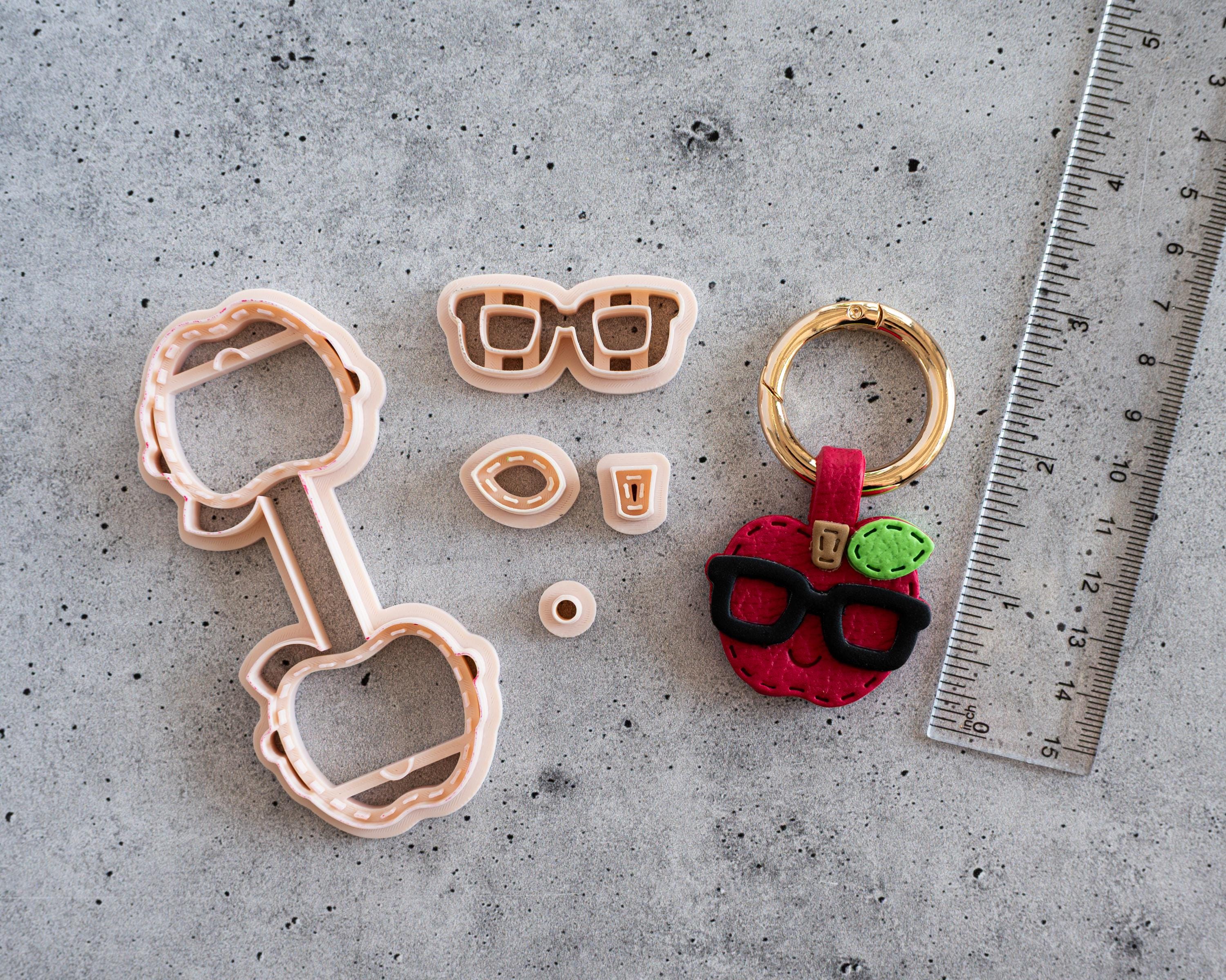 Apple with Glasses - Stitched Clay Leather Effect Keychain