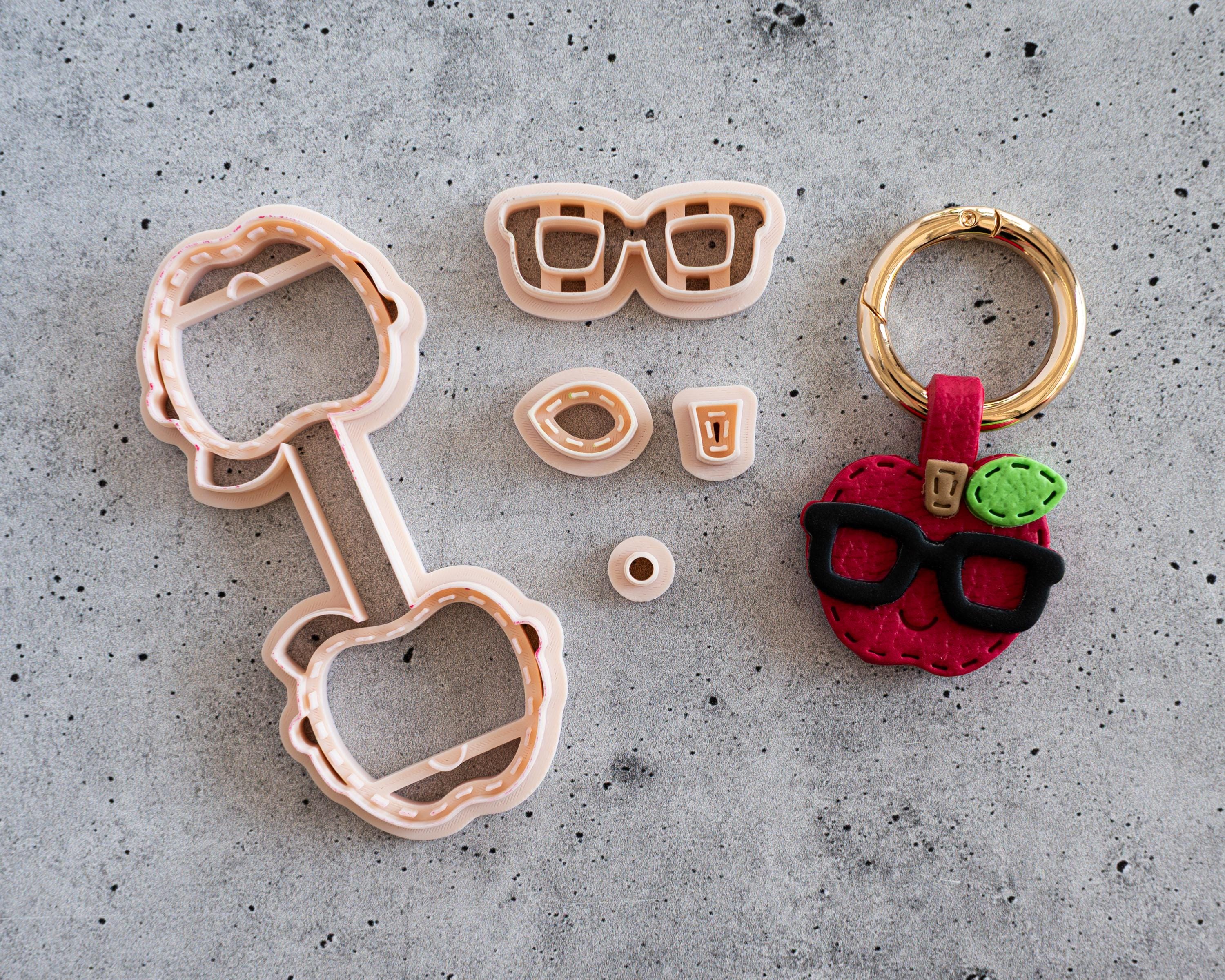 Apple with Glasses - Stitched Clay Leather Effect Keychain