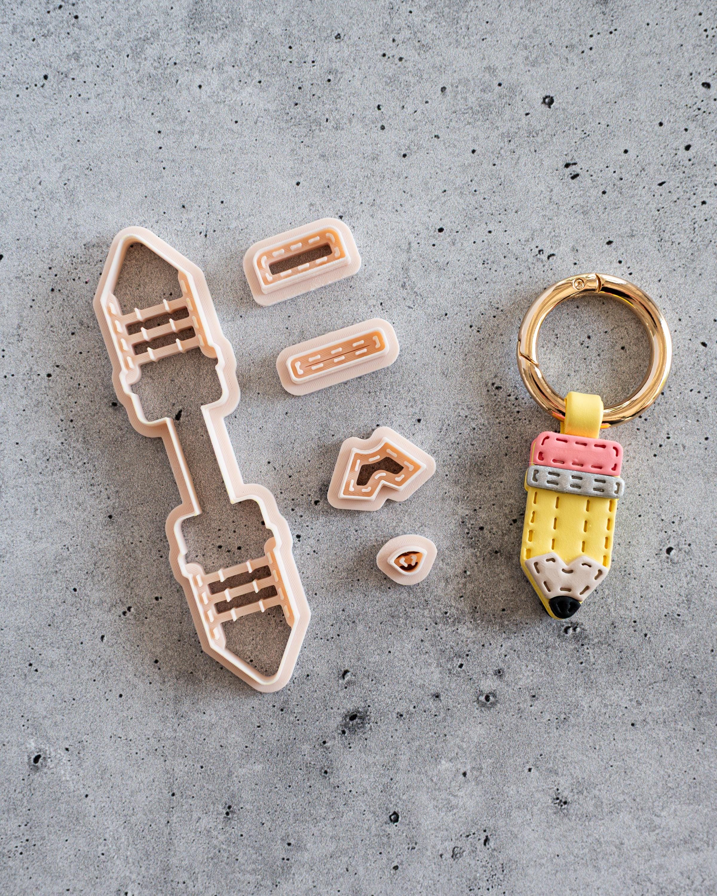 Pencil - Stitched Clay Leather Effect Keychain