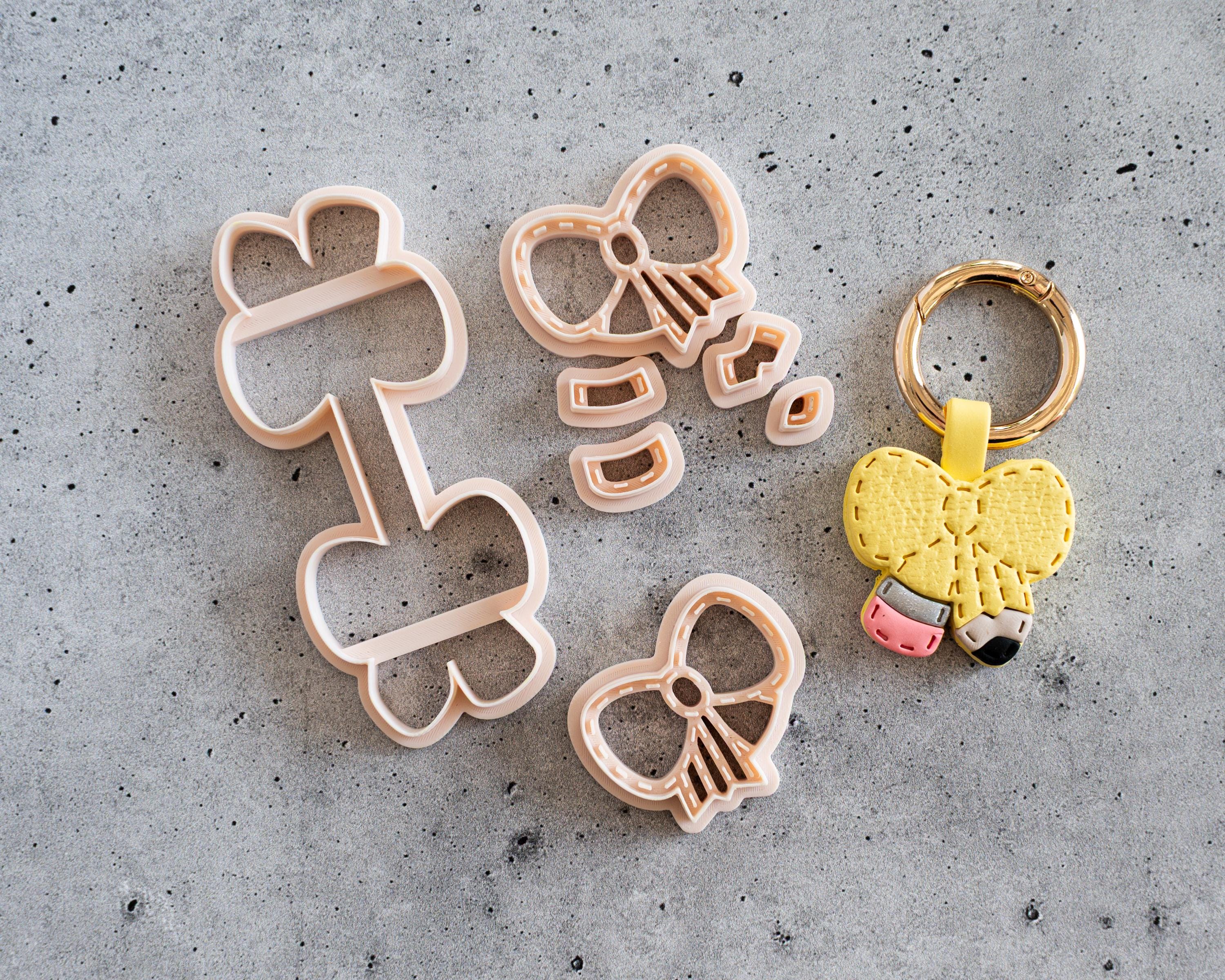 Pencil Bow - Stitched Clay Leather Effect Keychain - Ribbon