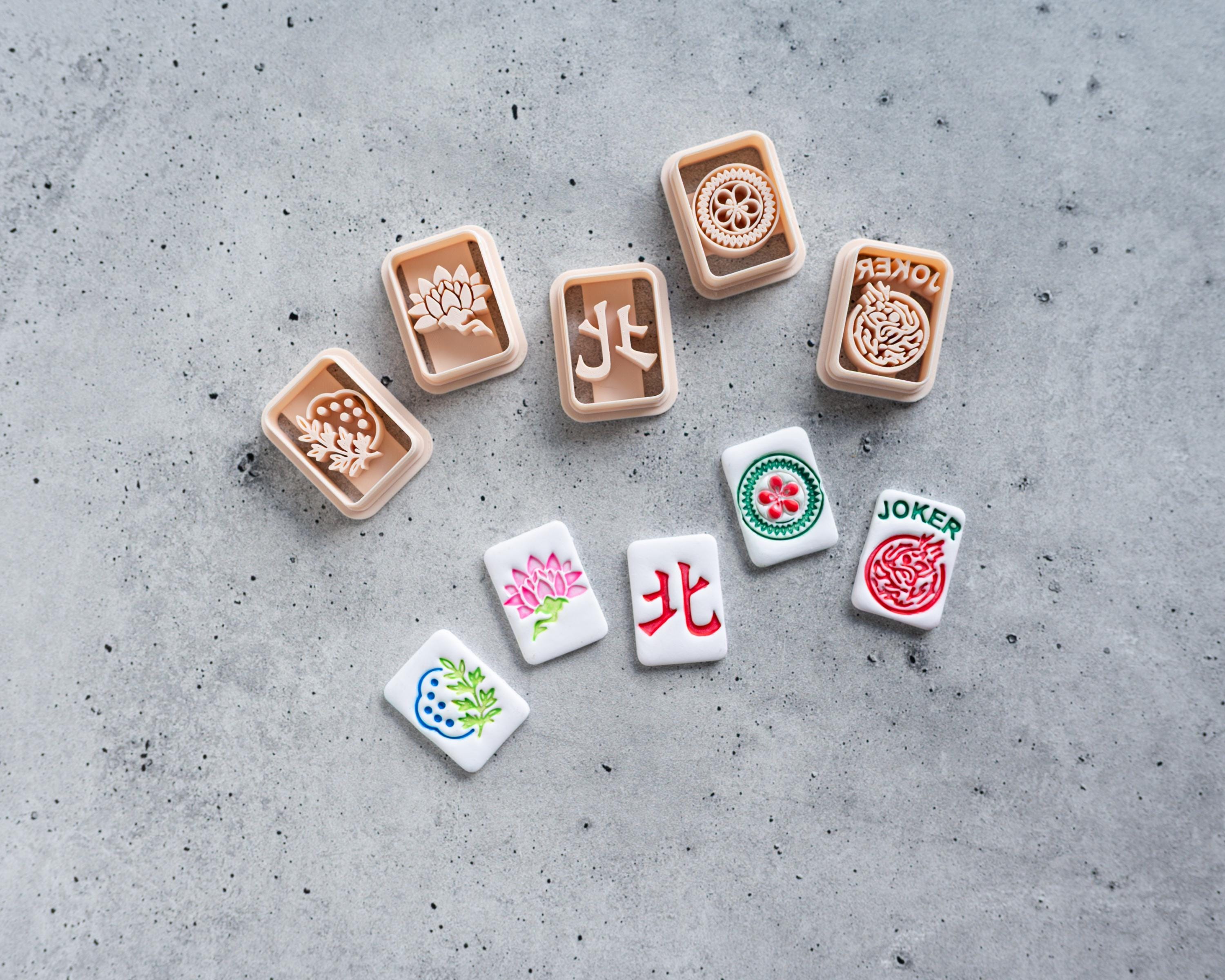 Mahjong Set 2: Tile Clay Cutters, Embossed (Set of 5 Designs)