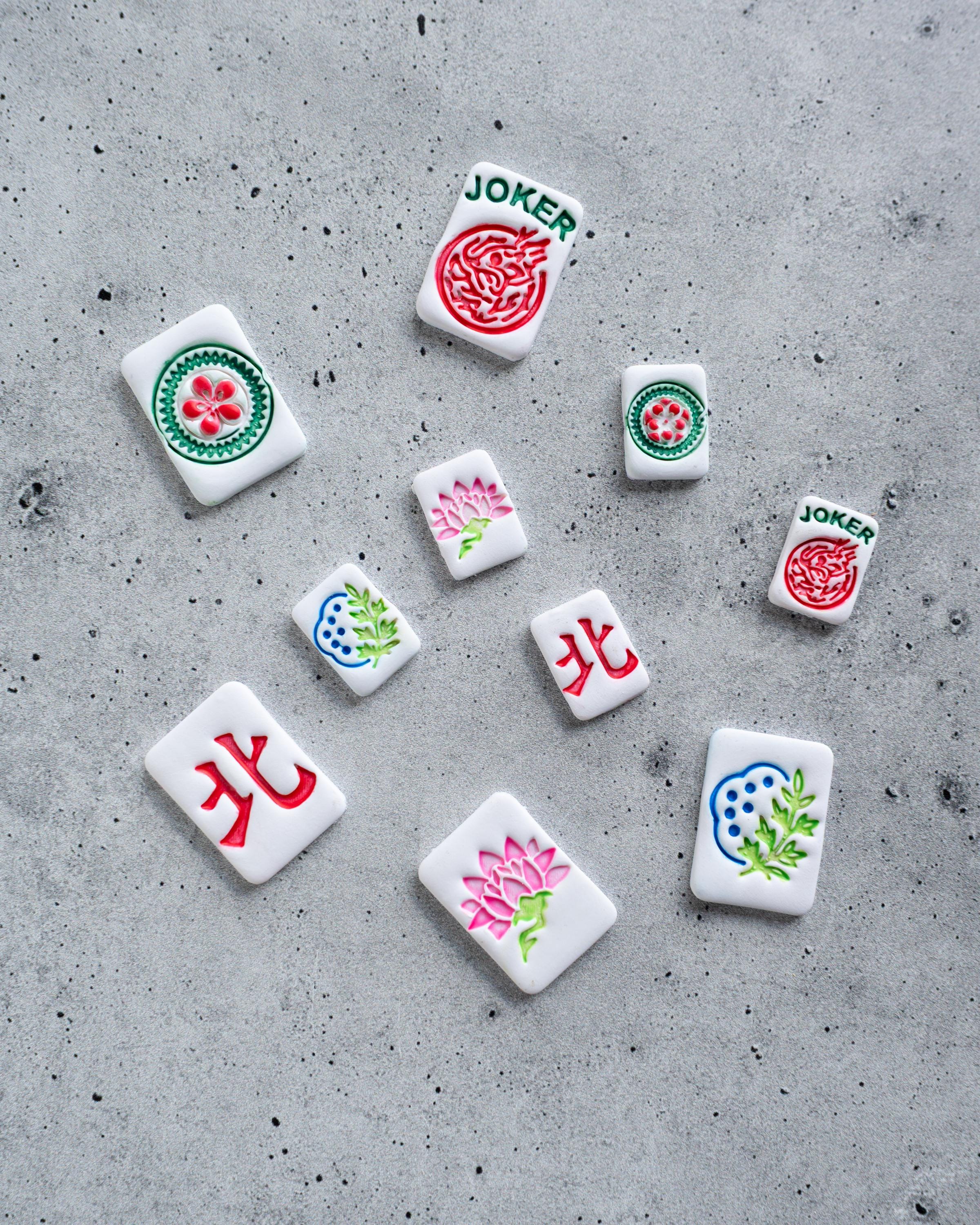 Mahjong Set 2: Tile Clay Cutters, Embossed (Set of 5 Designs)