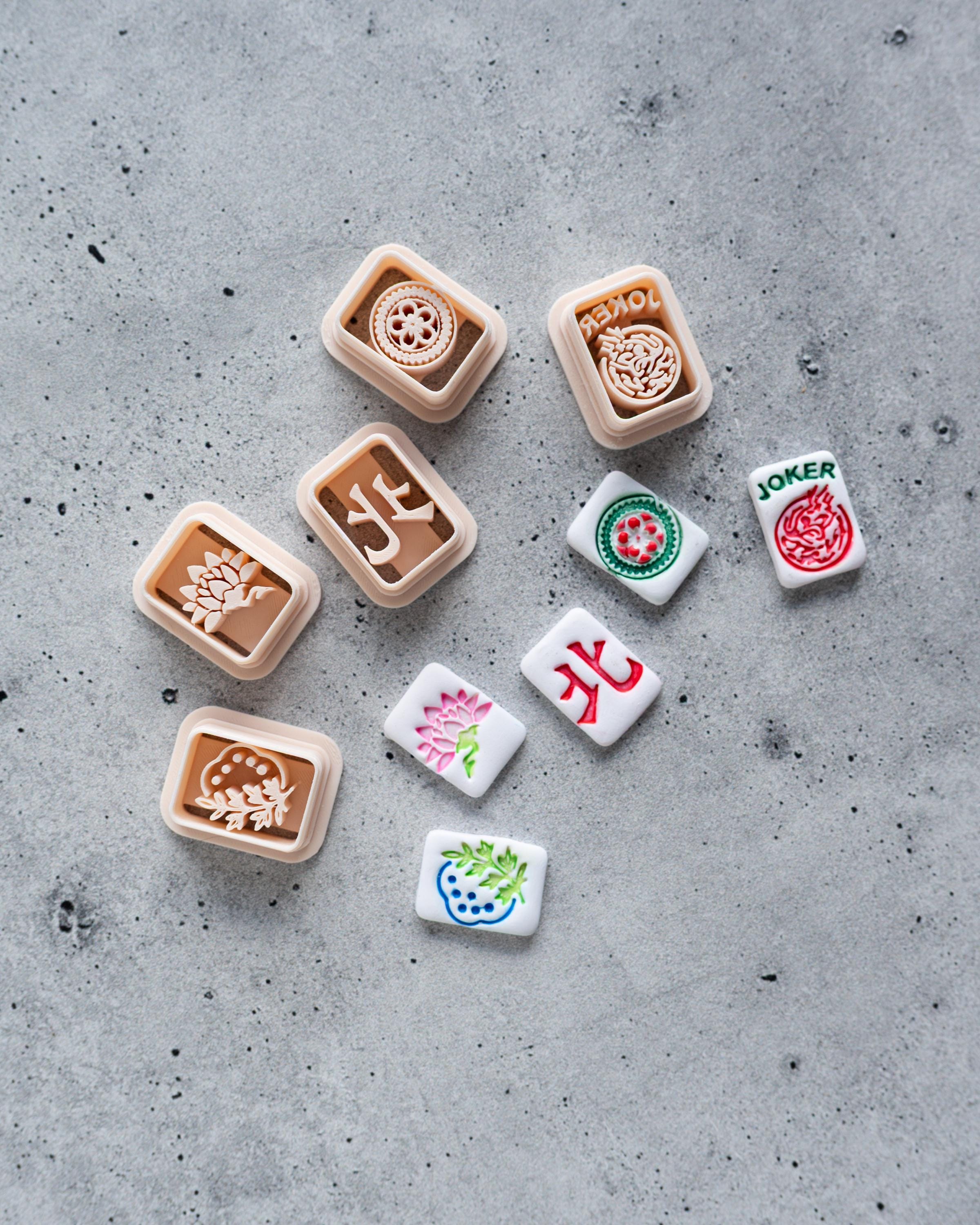 Mahjong Set 2: Tile Clay Cutters, Embossed (Set of 5 Designs)