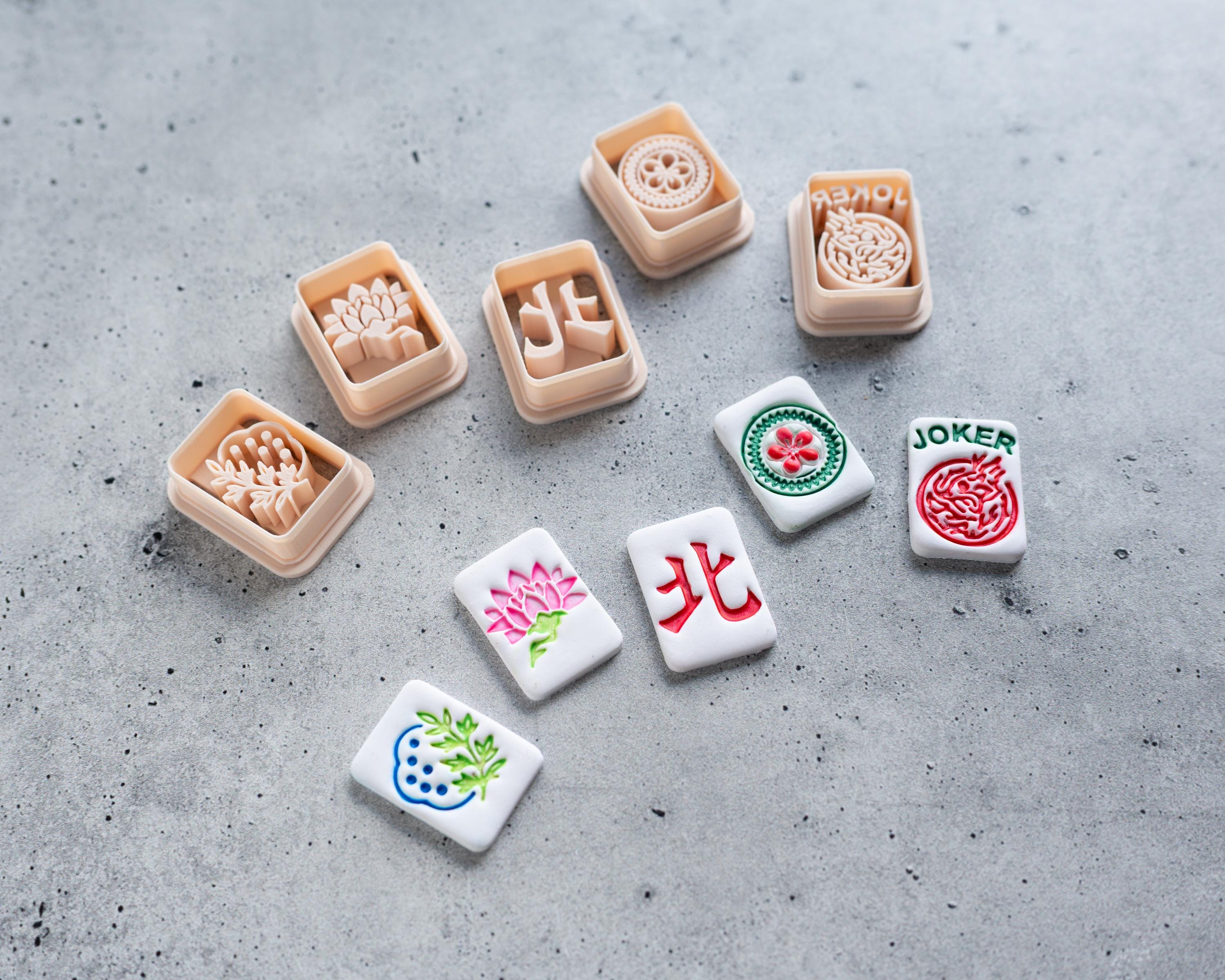 Mahjong Set 2: Tile Clay Cutters, Embossed (Set of 5 Designs)