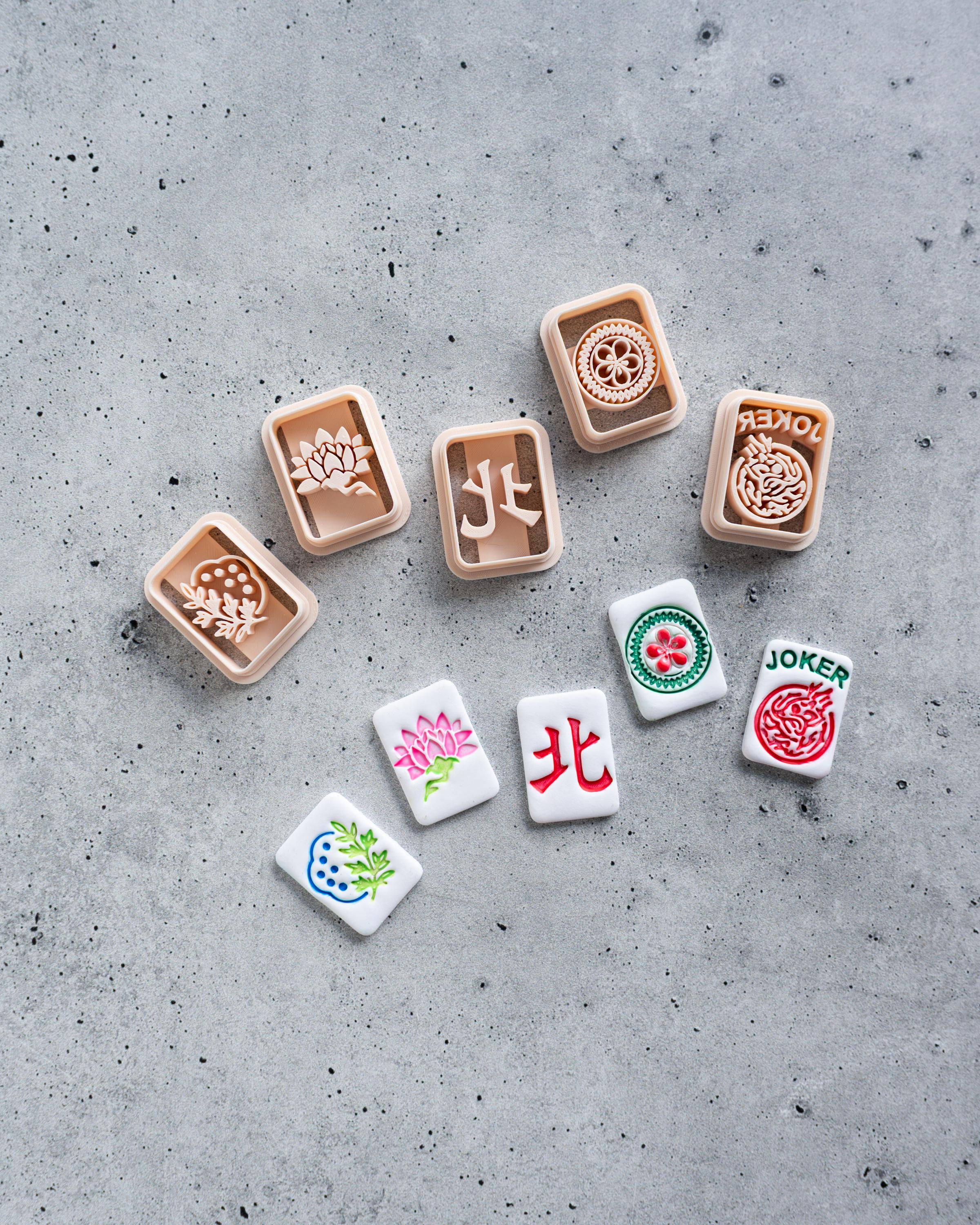 Mahjong Set 2: Tile Clay Cutters, Embossed (Set of 5 Designs)