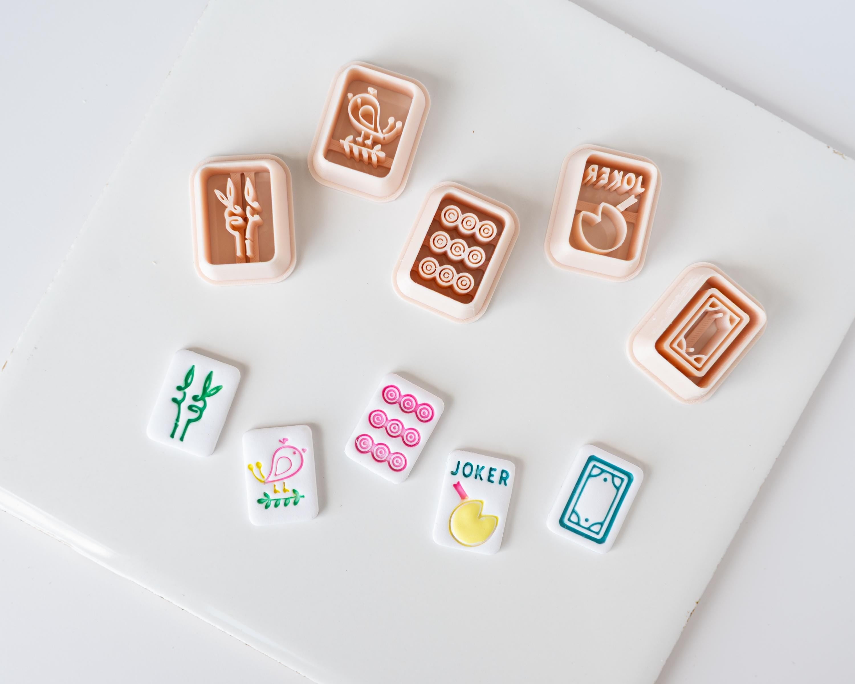 Mahjong Tile Clay Cutters - SET 4: The Cuties |  Embossed (Set of 5 Designs)