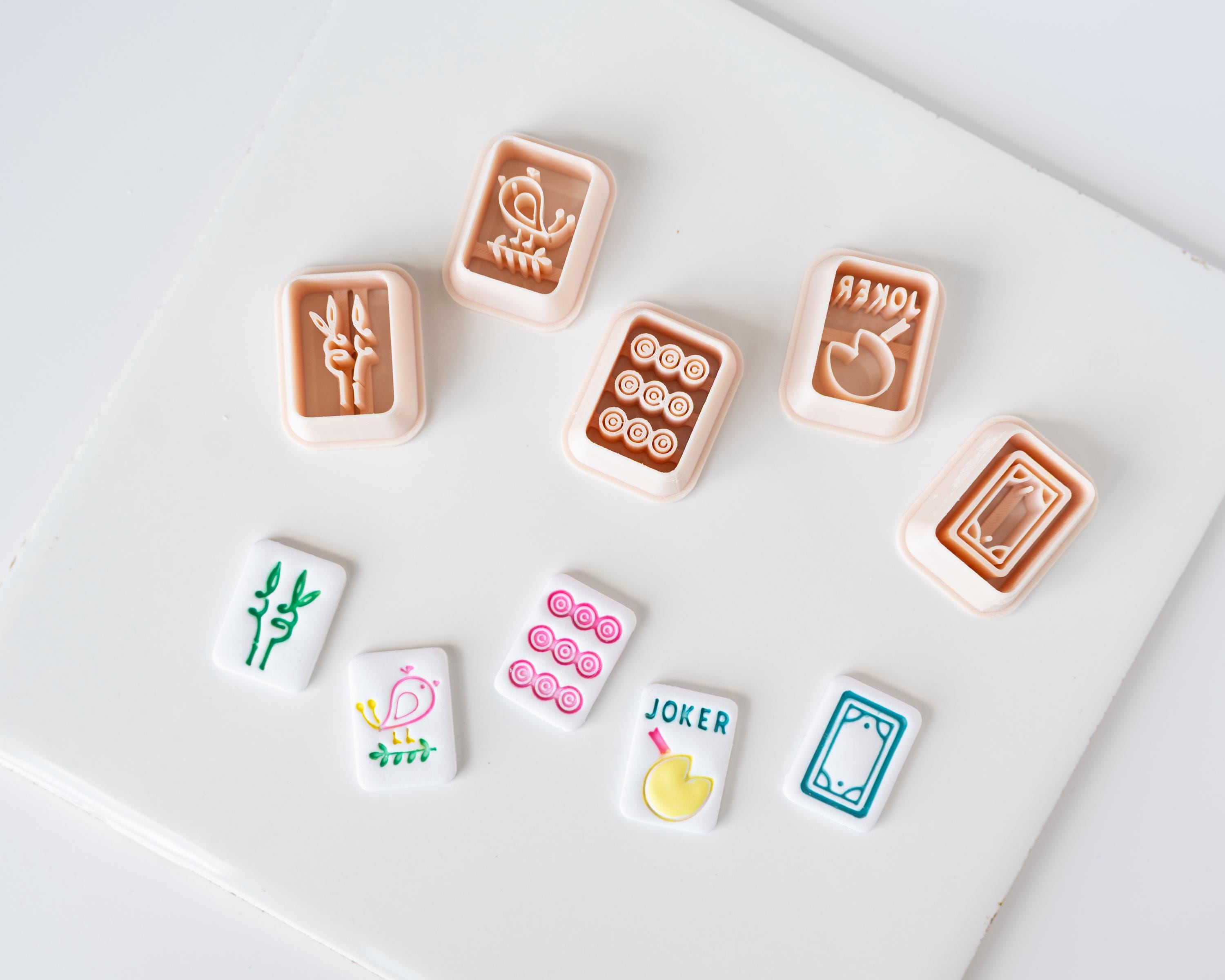 Mahjong Tile Clay Cutters - SET 4: The Cuties |  Embossed (Set of 5 Designs)