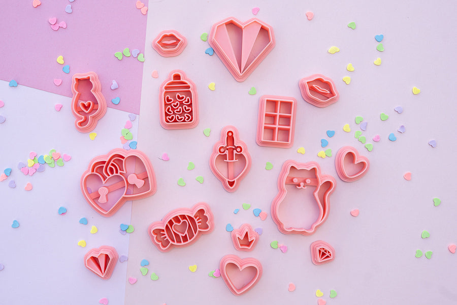 Valentine's Day Stud Clay Cutters : Heart, Boho Heart, Diamond and Lips