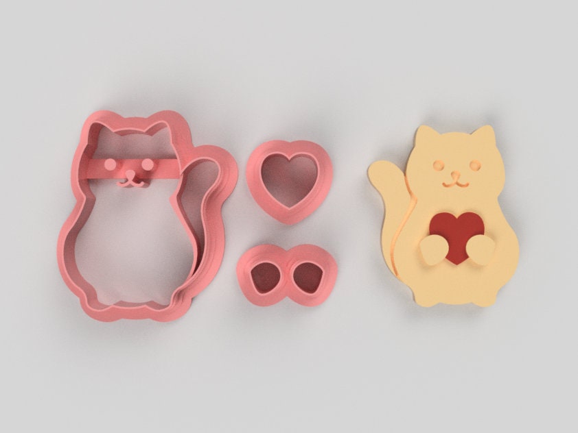 Cat Holding Heart - 3 Piece Set