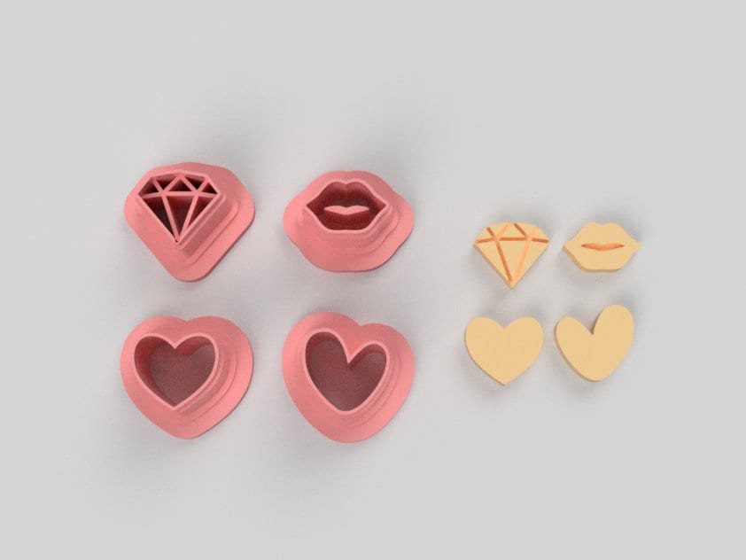 Valentine's Day Stud Clay Cutters : Heart, Boho Heart, Diamond and Lips